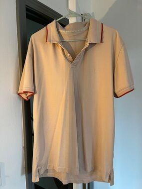 Men's Beige Polo with Red Trim - Classic Casual Polo